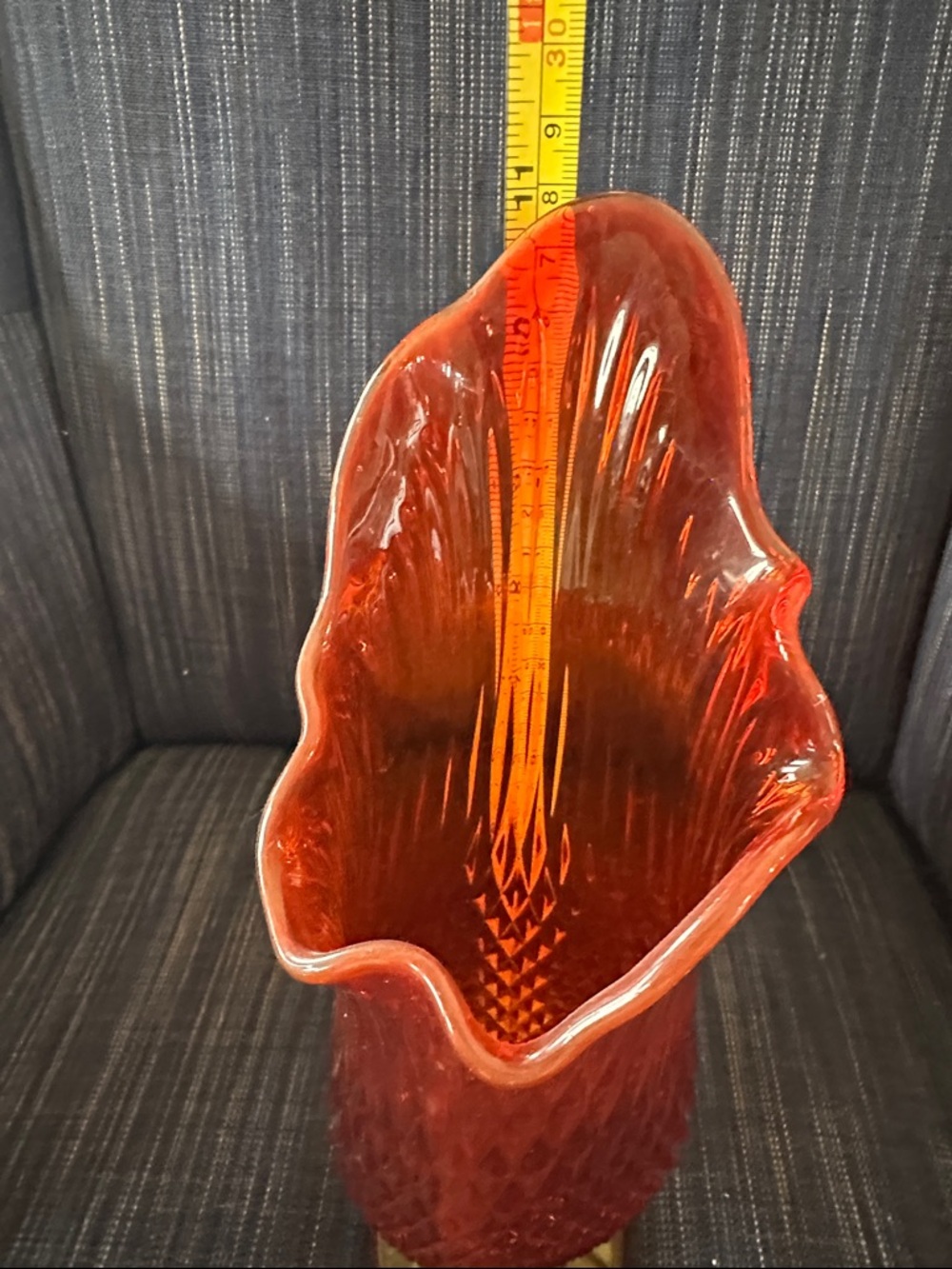 Textured Fenton Amberina swung Glass Decorative Vase - Picture 2 of 6
